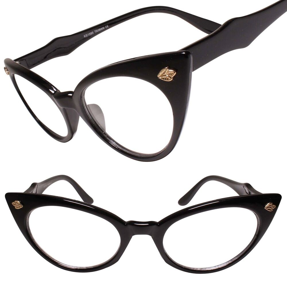Classy Exotic 70s 80s Style Black Frame Cat Eye Eye Glasses